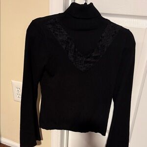 VENUS Black Lace-Trim Turtleneck with flare sleeves Sweater